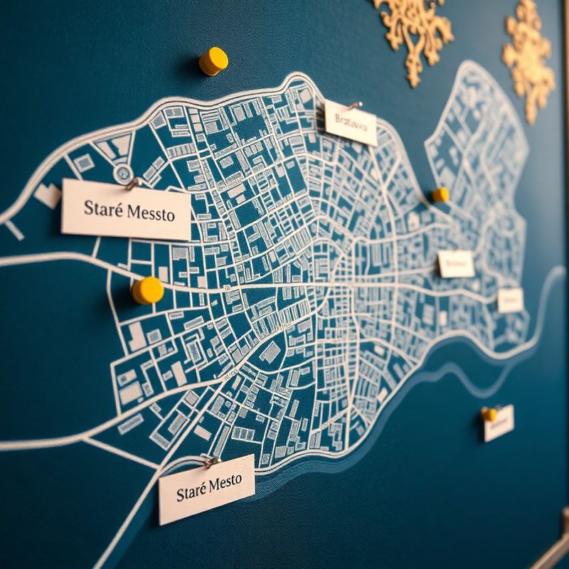 Detailná mapa bratislavského Starého Mesta na atramentovo-modrej tabuli