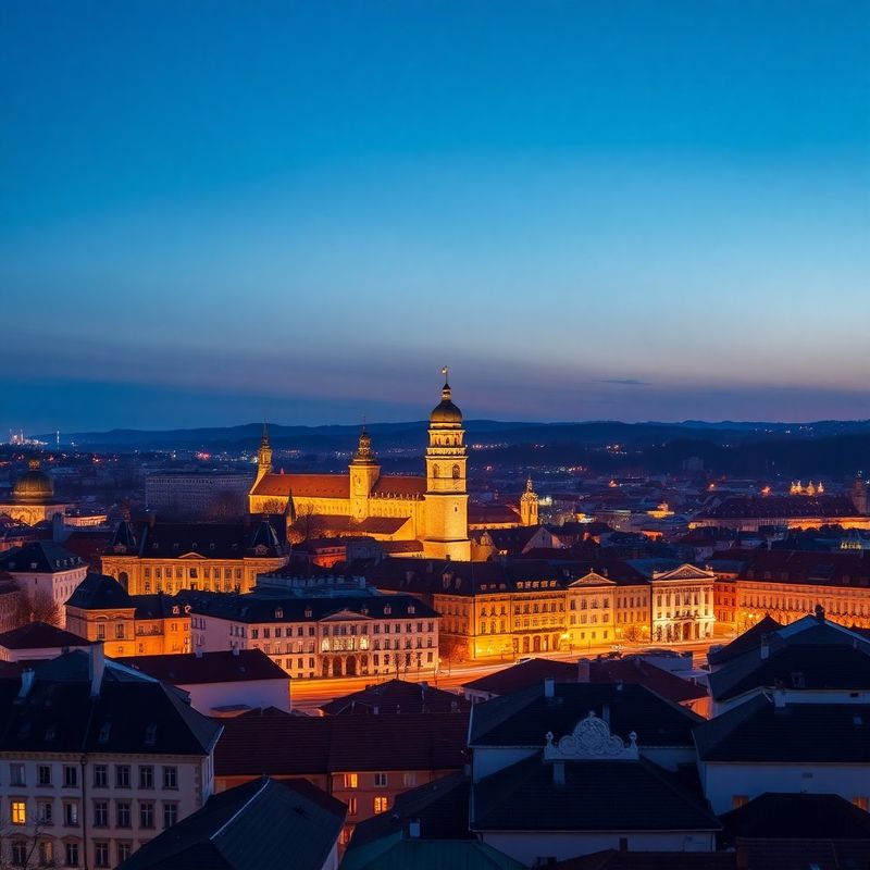 Panoráma bratislavského Starého Mesta za súmraku v atramentovo-modrých tónoch